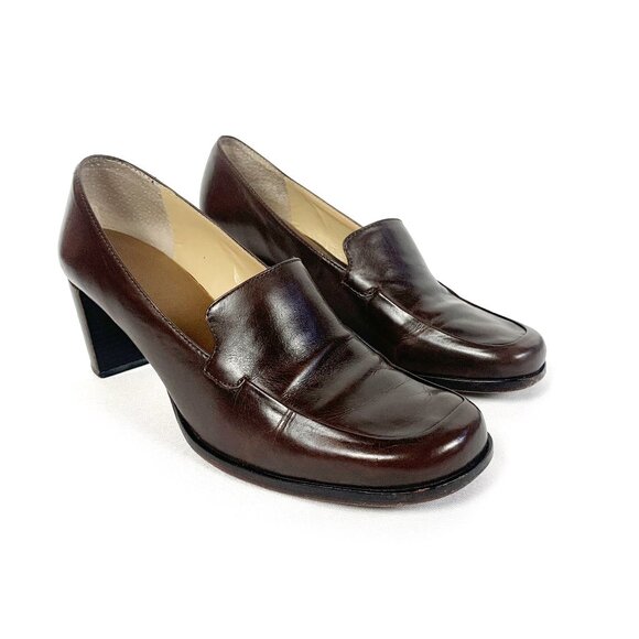 ANTONIO MELANI Shoes - Antonio Melani Brown Leather Block Heel Loafer Women's Size 7.5